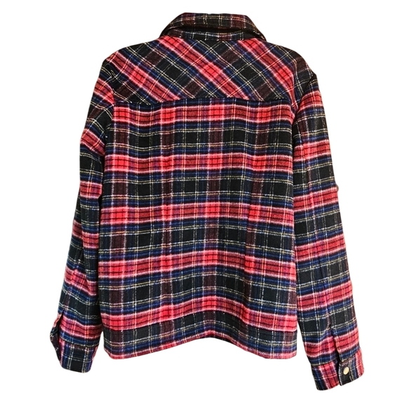 Christopher & Banks Women's Wool Blend Plaid Zip-Up Trucker Jacket Shacket - Picture 2 of 10